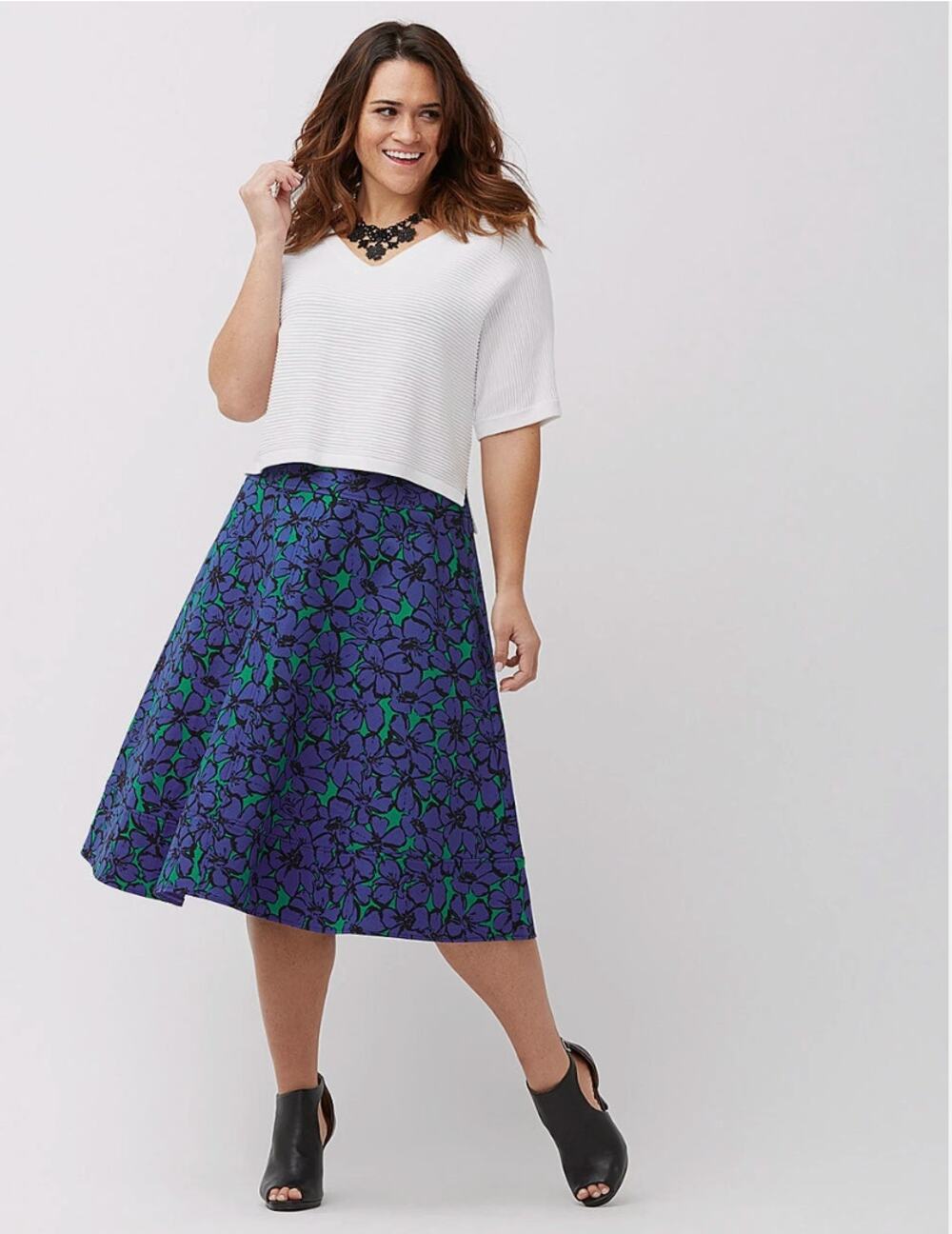 Floral Skirt Lane Bryant Madernist Collection 22 Bold Print Blue Green Pockets